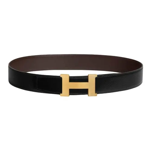 HERMES Металл Brass Телячья кожа Кожаные ремни Мужской Черный Ширина 3,8 см