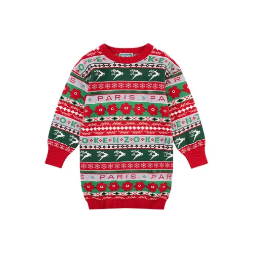 KENZO Длинное платье с длинными рукавами женское красное для девочек