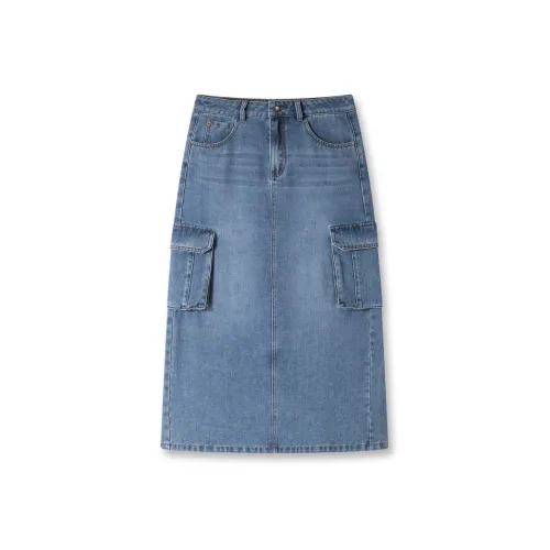 SEVEN FOR ALL MANKIND Синие Женские Джинсовые Длинные Юбки