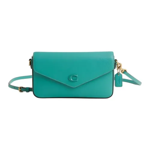 COACH Wyn Крестовая текстура Кожа Плечевая сумка Trumpets Мини Женская Ярко-зеленая