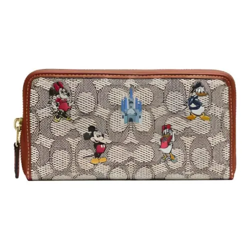 COACH Аккордеонный кошелек Холст и кожа Женские Коричневый хаки