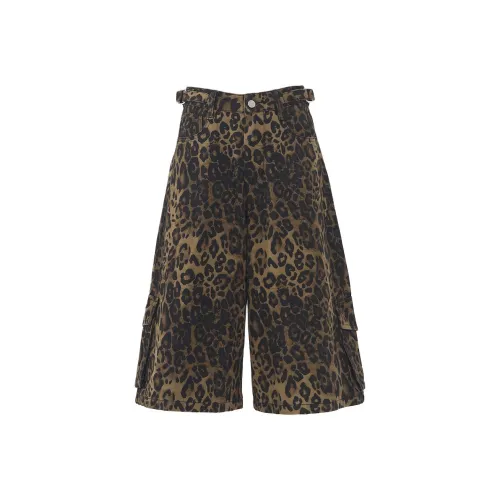 Wen Shan Леопардовый принт Штаны капри Женские Джинсовые шорты
