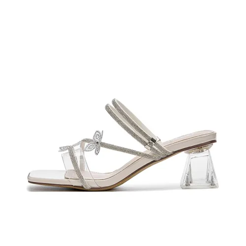 JOSINY Устойчивый к истиранию против запаха толстый каблук носимые слайпоны 5,2 см высокий каблук женские экрю