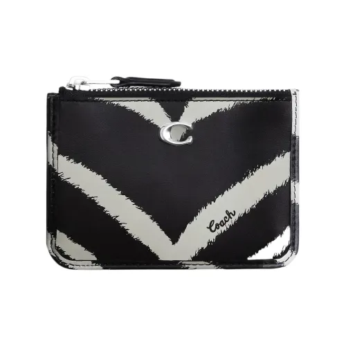 COACH Mini Id Skinny Телячья кожа Мелочь Кошелек Картхолдер Женские Черный белый