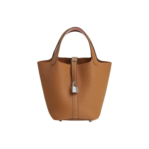 HERMES Picotin Lock Clemence Кожа с Swift Телячья кожа Корзина Сумка Сумка-ведро Сумка Женская Золотисто-коричневая