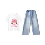 [Модный Универсальный Комплект Одежды] Белый/Белль Розовый Девушка - Светло-Синий