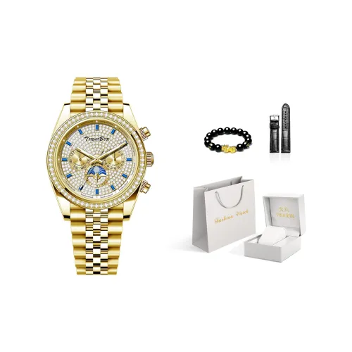 TINAIBIN Автоматический механический механизм стальной ремешок мужские часы золотой циферблат