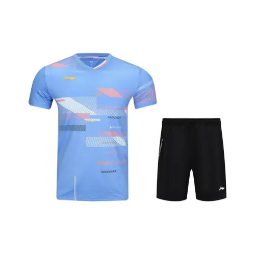 LINING Одежда Комплект Гармония Синий Топ + Черный Низ Мужская Бадминтонная Джерси