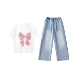 [Модный Универсальный Комплект Одежды] Белый/Белль Бант-Светло-Синий