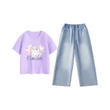 [Универсальный Комплект Одежды] Фиолетовый/Цветочный Belle - Светло-Синий