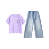 [Модный Универсальный Комплект Одежды] Фиолетовый/Фиолетовый Котенок - Светло-Синий