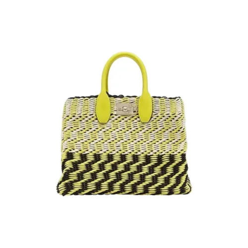 Ferragamo Studio Хлопковая пряжа Одно плечо Сумка Средний Женские Черный Канареечно-желтый