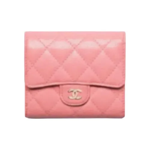 CHANEL Блестящий с рельефом Телячья кожа Кошелек Женские Светло-розовый Красный