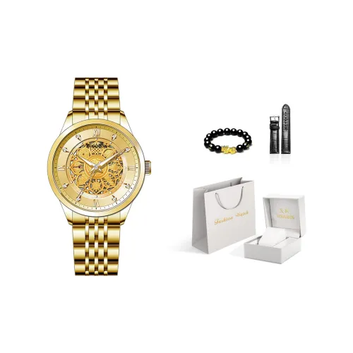 TINAIBIN Механическое механическое устройство стальной ремешок мужские часы золотой циферблат