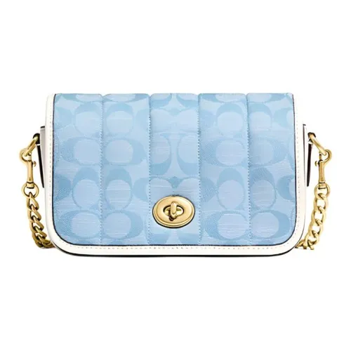 COACH Dinky Холст и кожа лоскутное шитье жаккард сумка с цепочкой одно плечо через плечо клапан маленькая женская синий