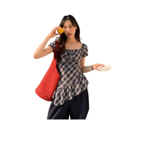 Aimilian Клетчатый Топ Женские Футболки