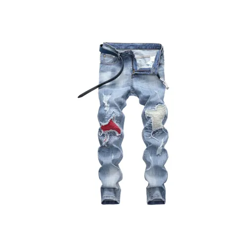 YOUSEKOO Светло-синие джинсы унисекс без ремня