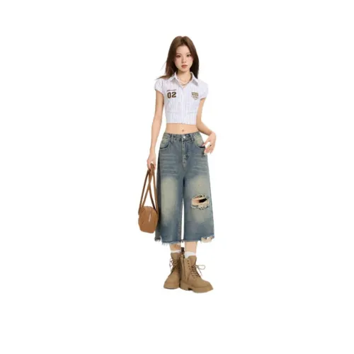 Shuhao Bai Бетонно-серые Штаны капри Женские Джинсовые шорты