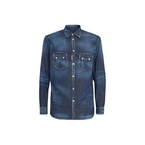 DSQUARED 2 Рубашка Мужская Морской Синий
