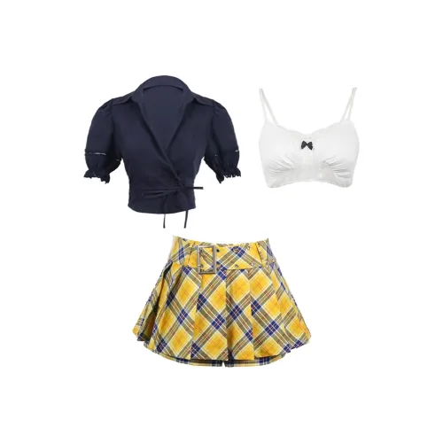 Garbege Топ + Клетчатая Юбка Комплекты Женская Одежда с Юбкой