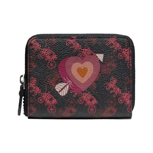 COACH Zip Around Покрытый холст Кошелек Маленький Женский Черный