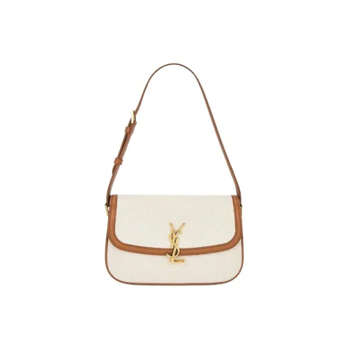 SAINT LAURENT Solferino Холст Плечевая Сумка Маленькая Женская Бежевая Коричневая