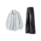 Бежевый топ + черные штаны