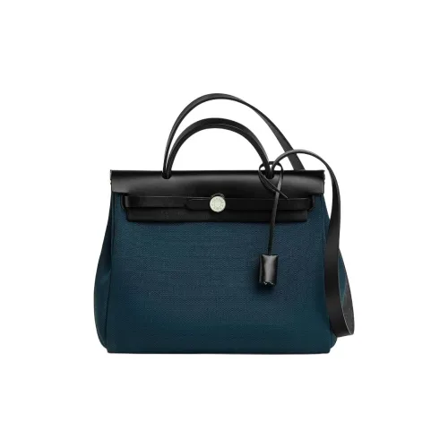 HERMES Herbag Zip Hunter Коровья кожа Одно плечо Сумка Женские Темно-синий Черный Пузырьковый зеленый