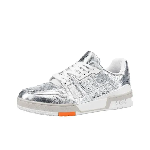 LOUIS VUITTON Тренер Металлизированные Стильные Скейтбординги Мужские Белый Серебряный