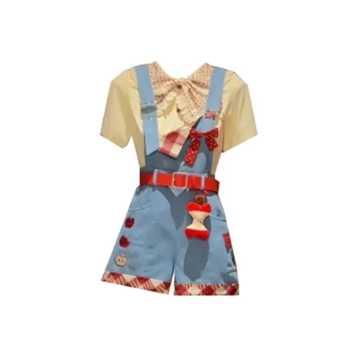 Рубашка + Синий Комбинезоны + Гетры Женские Повседневные Костюмы