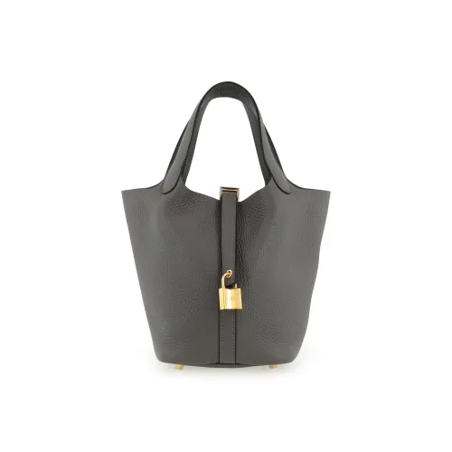 HERMES Picotin Lock Clemence Bullock Кожа Корзина Сумка Ведрообразная Сумка Сумка 18 Женская 0L Grismeyer Дождевой Облачный Серый