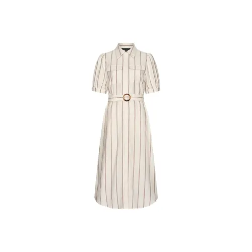 URBAN REVIVO Экрю Полосы Женские Короткие Платья с Рукавами