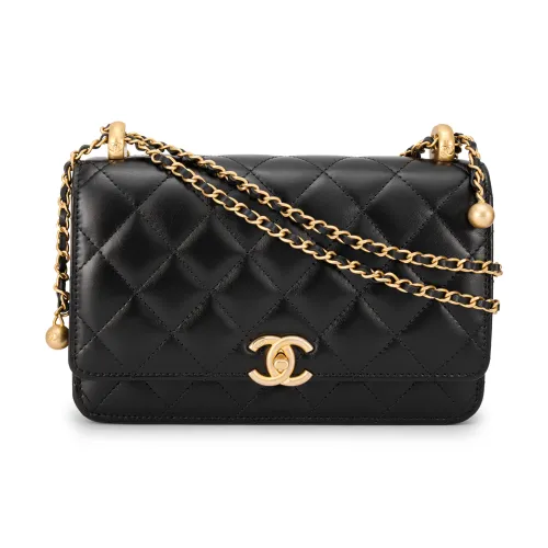 CHANEL WOC Металл Цепочка Телячья кожа Ручка Пуговица Кошелек на цепочке Монета Кошелек Сумка через плечо Мини Женские Черный