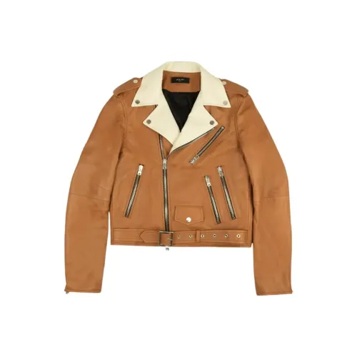 AMIRI Perfecto Контрастный Ожерелье-Колье Кожаные Куртки и Пальто Мужской Коричневый