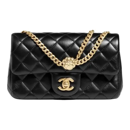 CHANEL Classic Flap CF Sheepskin Цепь Сумка через плечо Мини Женская Черная