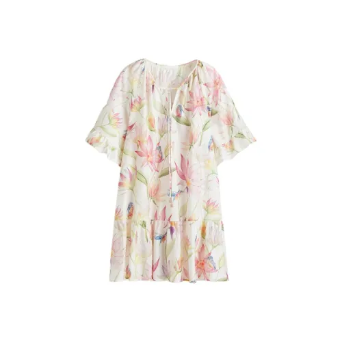 H&M Крем/Розовый Женские Короткие Платья с Рукавами