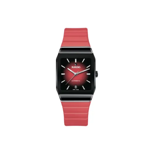 RADO Автоматический Механический Механизм Женские Часы 32,5 мм Розовый Циферблат Корпус из Нержавеющей Стали Резиновый Ремешок