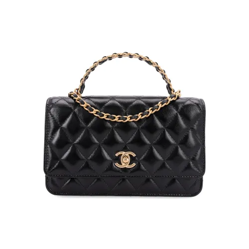 CHANEL Кошелек на цепочке из коровьей кожи сумка женский черный