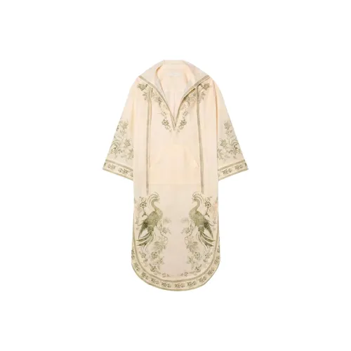 Zimmermann SS25 Длинное Платье с Длинными Рукавами Женское Бежевое