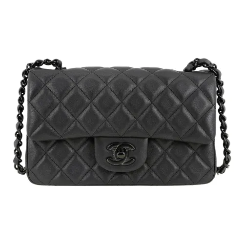 CHANEL Classic Flap CF Sheepskin Flap Bag Crossbody Mini Women's Black CHANEL Classic Flap CF Овчина Сумка с клапаном Сумка через плечо Мини Женская Черная