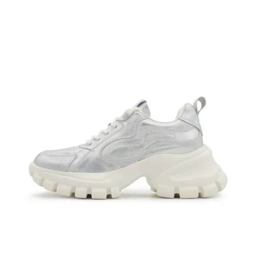 FED Низкий топ массивные кроссовки женские серебряные