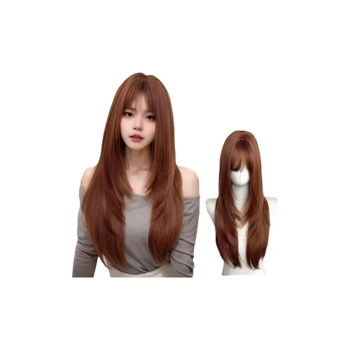 FYOSEE UNIFORM Часть Оранжево-коричневый Высокий Ключ Длинный Прямые волосы Женская Перука Искусственные волосы
