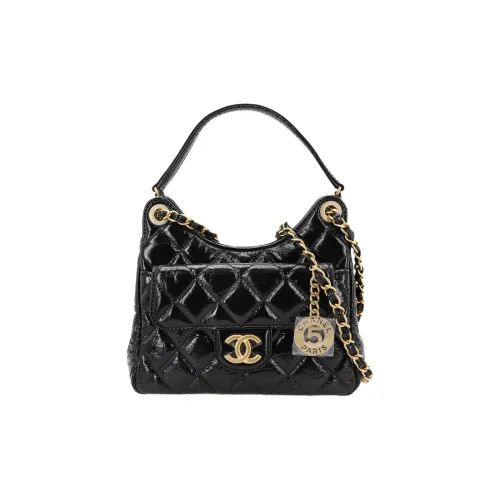 CHANEL HOBO Корова Кожа Сумка Маленькая Женская Черная
