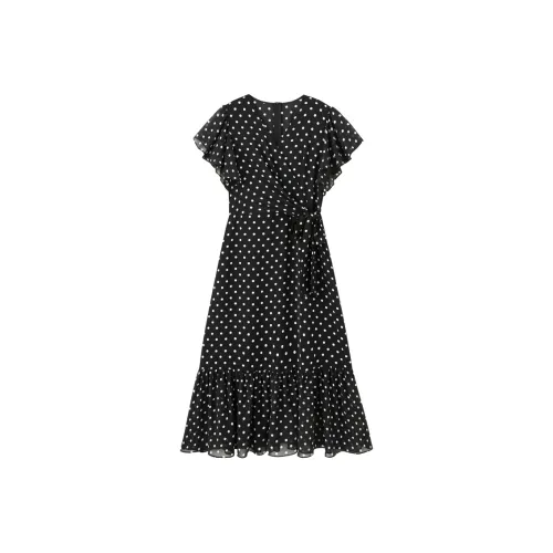 X MOOM Черно-белая панда Гороховый узор Женские Короткие Платья с Рукавами