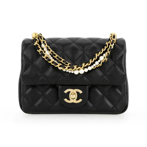 CHANEL Lambskin Shiny Flap Bag Crossbody Mini Women's Black CHANEL Lambskin Блестящая сумка с клапаном сумка через плечо мини женская черная