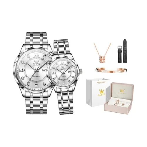 OLEVS Автоматический Механический Механизм Нержавеющая Сталь Ремешок Часы Унисекс Белый Циферблат