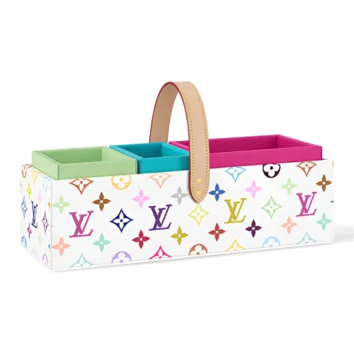 LOUIS VUITTON Takashi Murakami Коллаборация Покрытый холст Хранение Коробка Унисекс Белый и Многоцветный