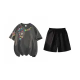 Темно-серый топ + черные штаны