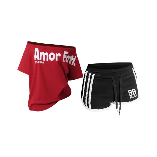 FOASIS Красный топ + Черные шорты Женские повседневные костюмы