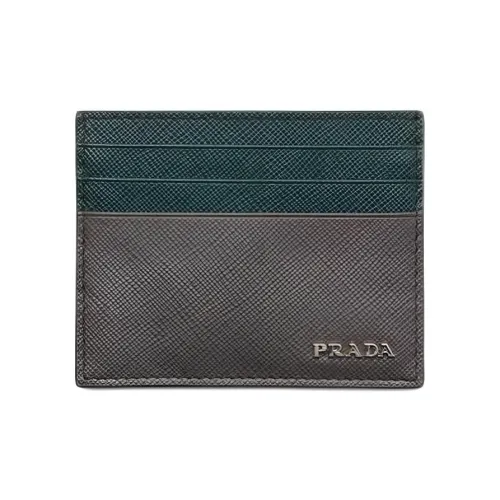 PRADA Saffiano Телячья кожа Держатель для карт Держатель для карт Мужской Дымчатый Изумрудно-зеленый
